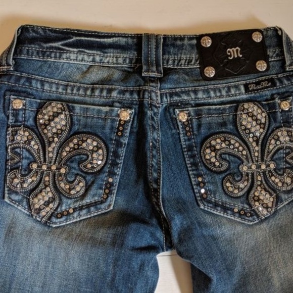 Miss Me Denim - Miss Me Embellish Rhinestone Fleur De Lis Jeans 26